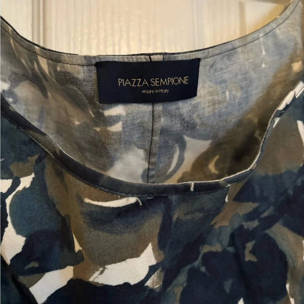 PIAZZA SEMPIONE Sleeveless Navy and Green Floral Leaves Print Dress - Picture 4 of 14